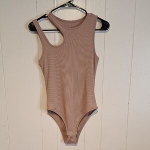 Taupe Ribbed Sleeveless Bodysuit Size Large Neutral Knit One Piece